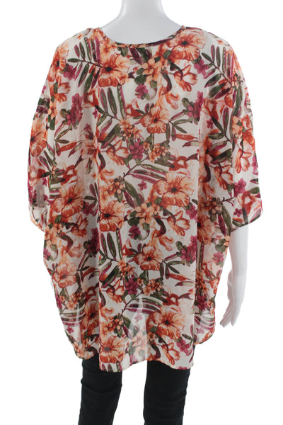 Show Me Your Mumu Women Kimono Tunic Orange Floral V-Neck Sleeveless Size M