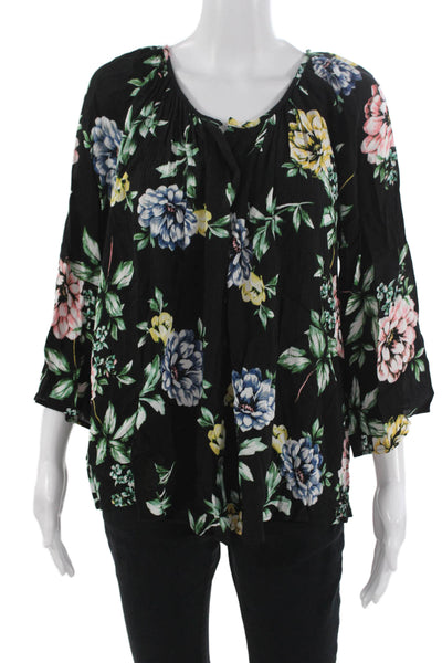 Show Me Your Mumu Womens Black Floral Tunic Blouse 3/4 Sleeve Rayon Size S