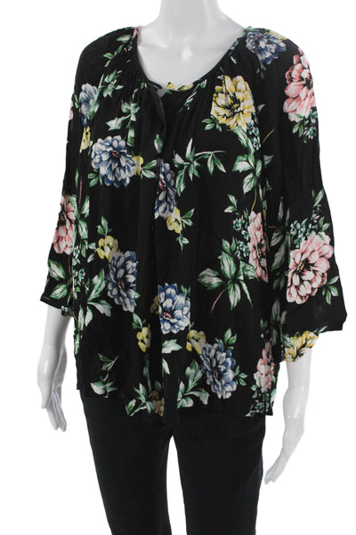 Show Me Your Mumu Womens Black Floral Tunic Blouse 3/4 Sleeve Rayon Size S