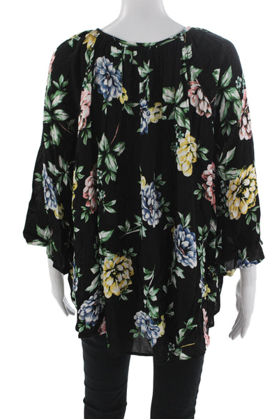 Show Me Your Mumu Womens Black Floral Tunic Blouse 3/4 Sleeve Rayon Size S