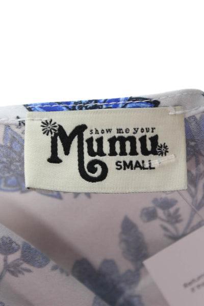 Show Me Your Mumu Womens Tunic Blouse Blue Floral V-Neck Sleeveless Boho Size S