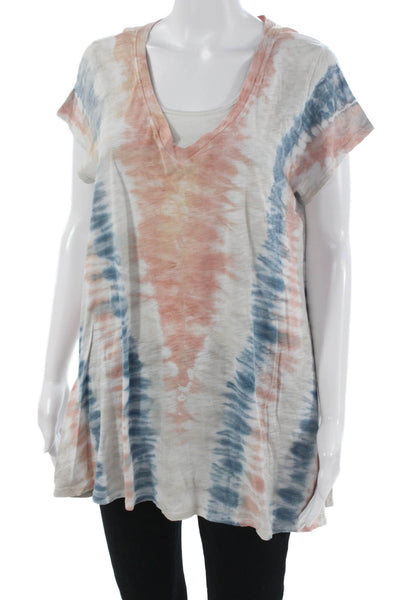 Mumu Mellow Women Blue Bohemian V-Neck Tunic Cap Sleeve Size S
