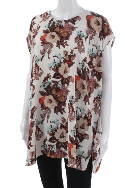 Show Me Your Mumu Womens Tunic White Floral Sleeveless Round Neck Cotton Size S