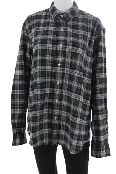 Frank & Eileen Mens Button-Down Dark Blue Plaid Cotton Shirt Size M