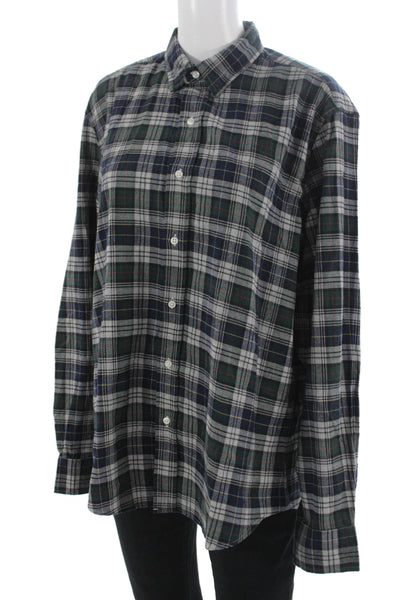Frank & Eileen Mens Button-Down Dark Blue Plaid Cotton Shirt Size M