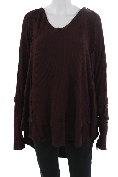 We The Free Women Brown V-Neck Bohemian Tunic Sweater Long Sleeve Size M
