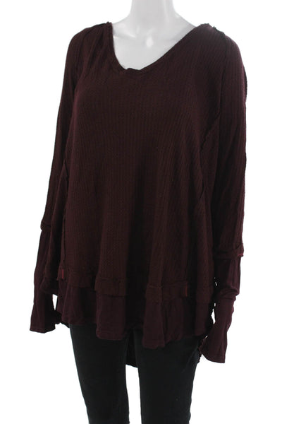 We The Free Women Brown V-Neck Bohemian Tunic Sweater Long Sleeve Size M