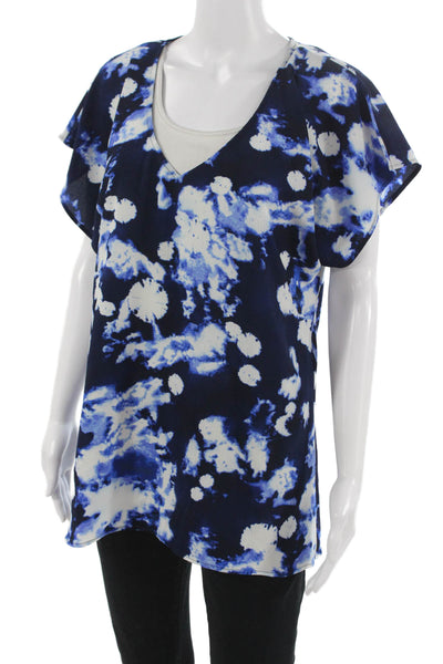 Show Me Your Mumu Womens Tunic Blouse Dark Blue V Neck Sleeveless Size M