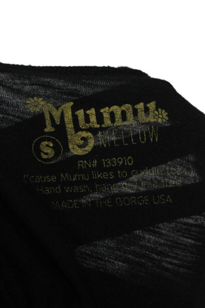 Mumu Mellow Women Black Cotton Long Sleeve Tunic Round Neck Boho Size S