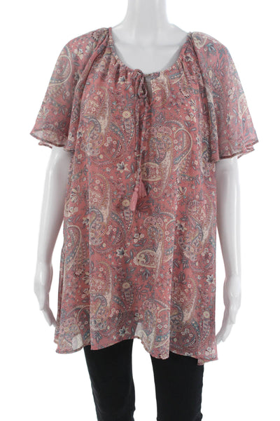 Show Me Your Mumu Women Tunic Pink Paisley Sleeveless Drawstring Size M
