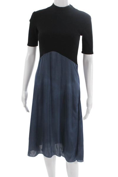 Zara Womens Fit & Flare Dress Black Mock Neck Short Sleeve Mid Calf Size S