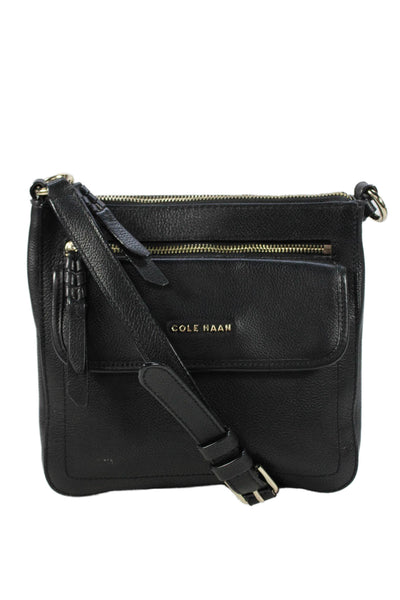 Cole Haan Womens Small Leather Zippered Crossbody Handbag Black