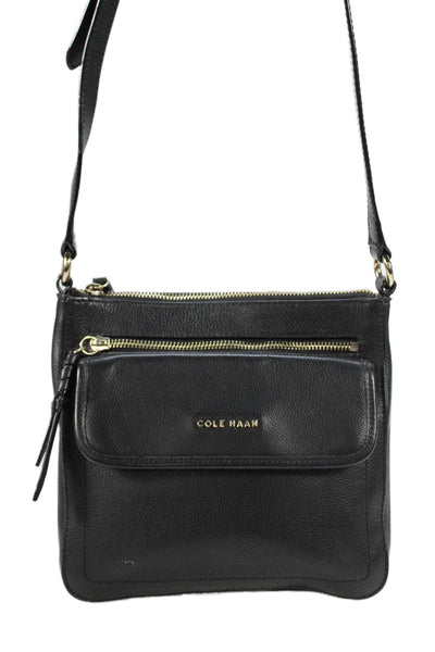 Cole Haan Womens Small Leather Zippered Crossbody Handbag Black