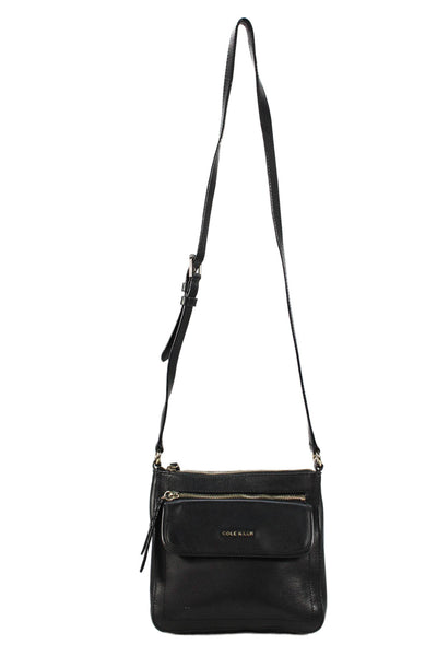 Cole Haan Womens Small Leather Zippered Crossbody Handbag Black