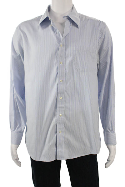 Brooks Brothers Mens Cotton Striped Button Down Shirt Blue Size 34