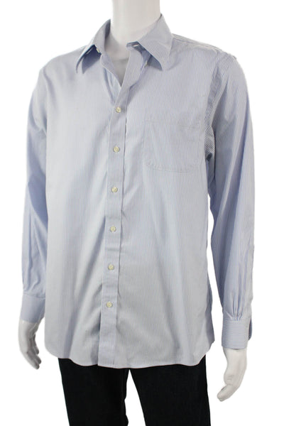 Brooks Brothers Mens Cotton Striped Button Down Shirt Blue Size 34