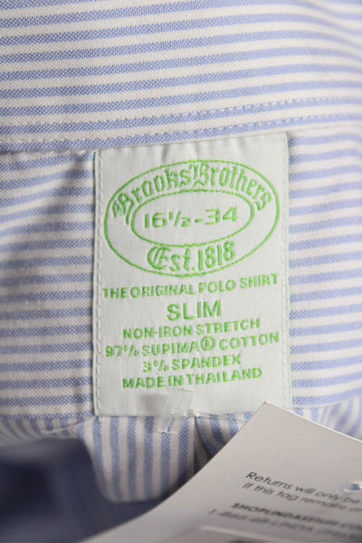 Brooks Brothers Mens Cotton Striped Button Down Shirt Blue Size 34