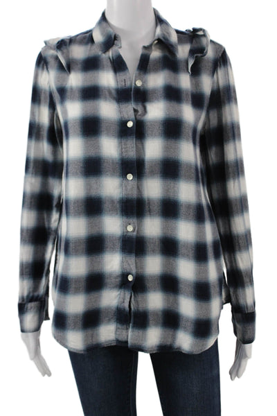 Club Monaco Women Black Plaid Cotton Collared Long Sleeve Button-Up Top Size S