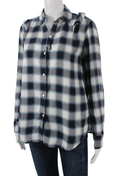 Club Monaco Women Black Plaid Cotton Collared Long Sleeve Button-Up Top Size S