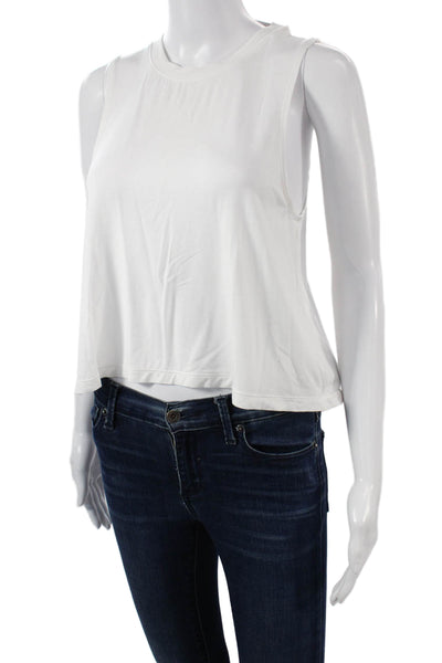 Carbon 38 Womens Cropped Basic White Tank Sleeveless Crew Neck Size S
