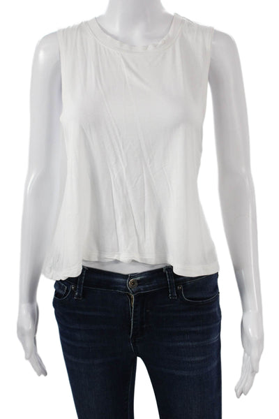 Carbon 38 Womens Cropped Basic Tank White Cotton Sleeveless Crew Neck Size S