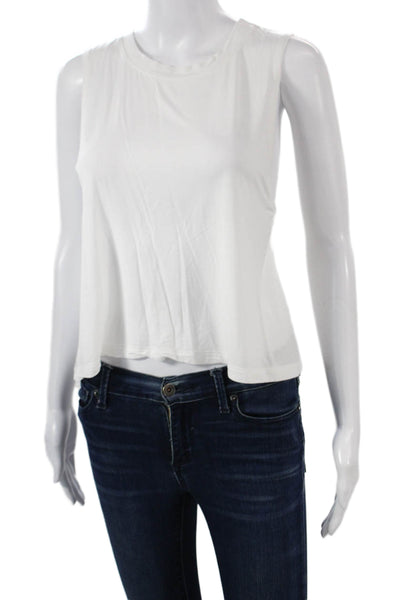 Carbon 38 Womens Cropped Basic Tank White Cotton Sleeveless Crew Neck Size S