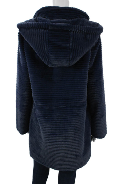 Dennis Basso Womens Navy Striped Collared Button Coat LS Size S