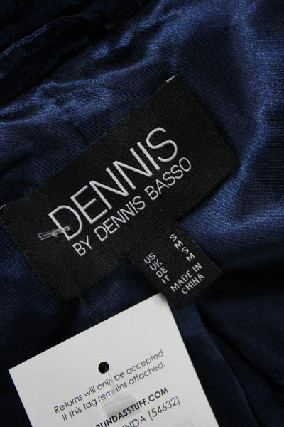 Dennis Basso Womens Navy Striped Collared Button Coat LS Size S