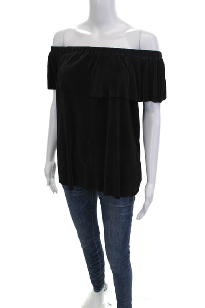She + Sky Womens Bohemian Black Short Sleeve Blouse Cotton Blend Solid Size S