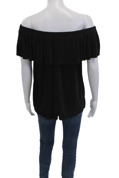 She + Sky Womens Bohemian Black Short Sleeve Blouse Cotton Blend Solid Size S