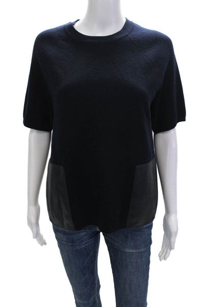J Crew Women Basic Short Sleeve Merino Wool Crew Neck Dark Blue Top Size S