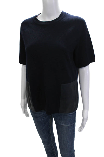 J Crew Women Basic Short Sleeve Merino Wool Crew Neck Dark Blue Top Size S
