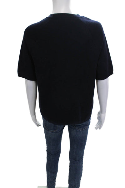 J Crew Women Basic Short Sleeve Merino Wool Crew Neck Dark Blue Top Size S