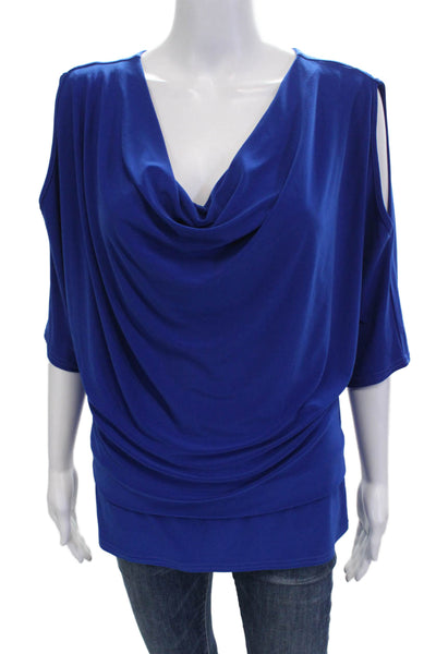 Joseph Ribkoff Womens Blue Satin Tunic 3/4 Sleeve Solid Fall Designer Size S