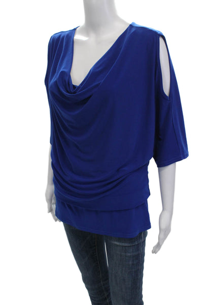 Joseph Ribkoff Womens Blue Satin Tunic 3/4 Sleeve Solid Fall Designer Size S