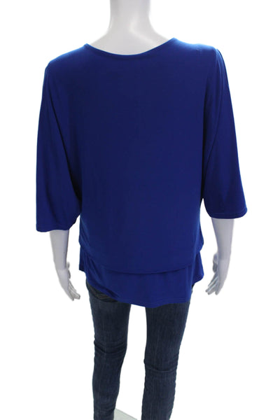 Joseph Ribkoff Womens Blue Satin Tunic 3/4 Sleeve Solid Fall Designer Size S