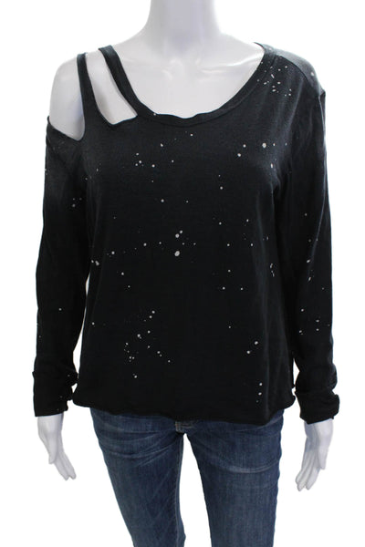 LNA Women Black Grunge 100% Cotton Long Sleeve T-Shirt Size M