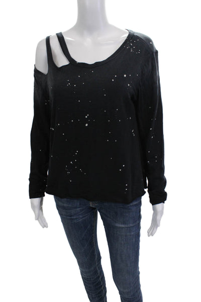 LNA Women Black Grunge 100% Cotton Long Sleeve T-Shirt Size M