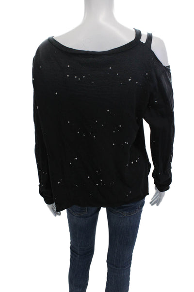 LNA Women Black Grunge 100% Cotton Long Sleeve T-Shirt Size M