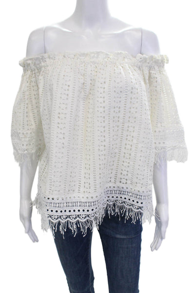 Allison Womens Bohemian Cotton Short Sleeve Top White Size L