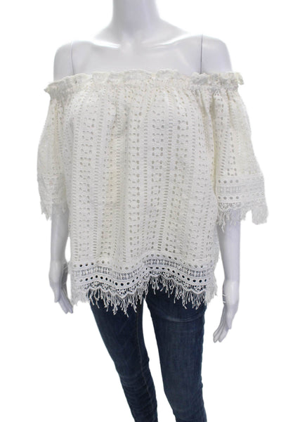 Allison Womens Bohemian Cotton Short Sleeve Top White Size L