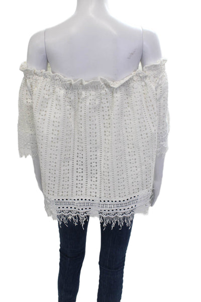 Allison Womens Bohemian Cotton Short Sleeve Top White Size L