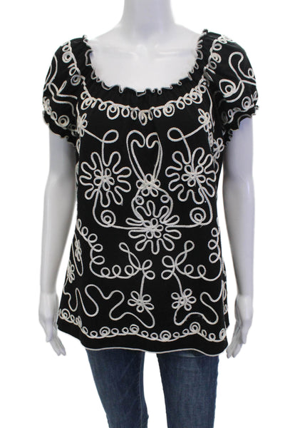 Lauren Michelle Womens Tunic Black Short Sleeve Round Neck Floral Size L