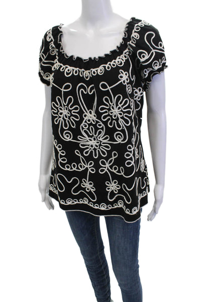 Lauren Michelle Womens Tunic Black Short Sleeve Round Neck Floral Size L