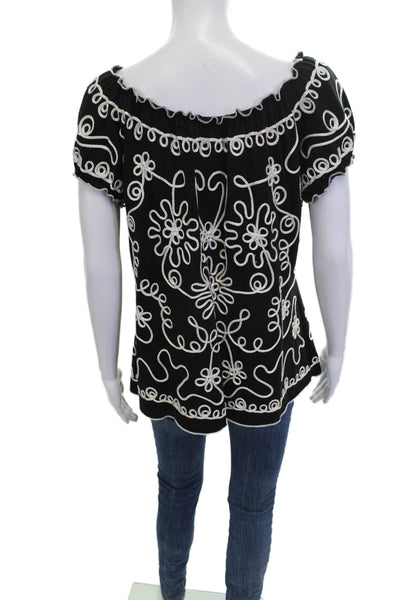 Lauren Michelle Womens Tunic Black Short Sleeve Round Neck Floral Size L