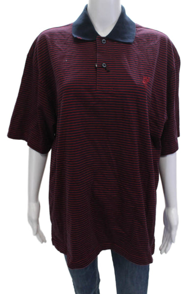 Ashworth Mens Short Sleeve Polo Collared Striped Dark Blue 100% Cotton Size M