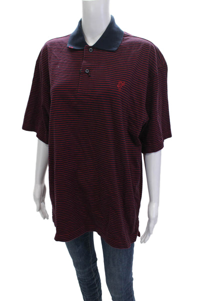 Ashworth Mens Short Sleeve Polo Collared Striped Dark Blue 100% Cotton Size M
