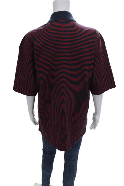 Ashworth Mens Short Sleeve Polo Collared Striped Dark Blue 100% Cotton Size M