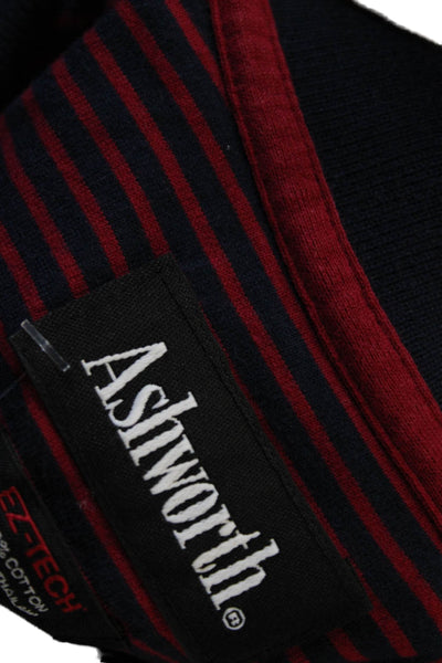 Ashworth Mens Short Sleeve Polo Collared Striped Dark Blue 100% Cotton Size M