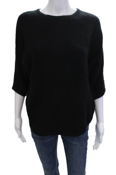Cashmere Women Pullover Sweater Black Crew Neck 3/4 Sleeve Size S